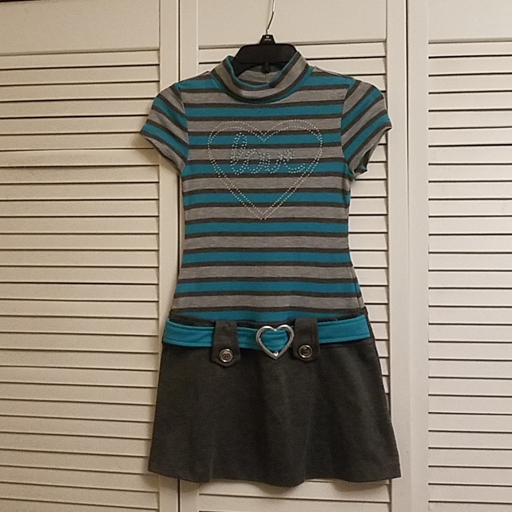 🍁 Turquoise and gray striped dress